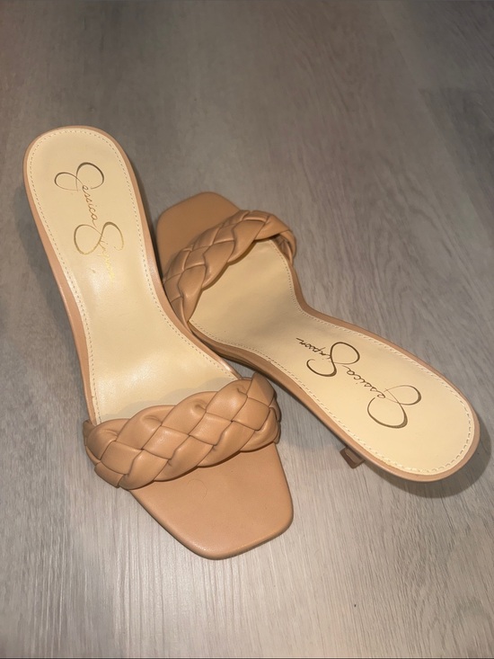 Jessica Simpson Shoes - Jessica Simpson Evernor Tan Braided Kitten Heel Mules